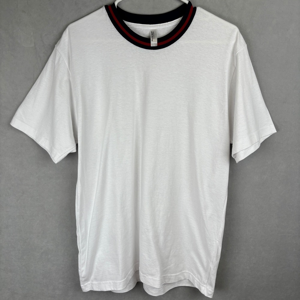 American Apparel Heavy Jersey Ringer T-Shirt White Navy Red Stripe‎ Neck Retro S